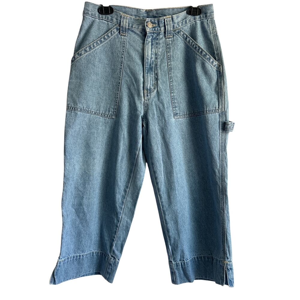 VTG Bill Blass Size 8 100% Cotton Cargo Light Wash Wide Leg Cropped‎ Jeans